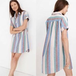 Madewell Central‎ Linen Button Down Shirtdress in Flagstaff Stripe XS